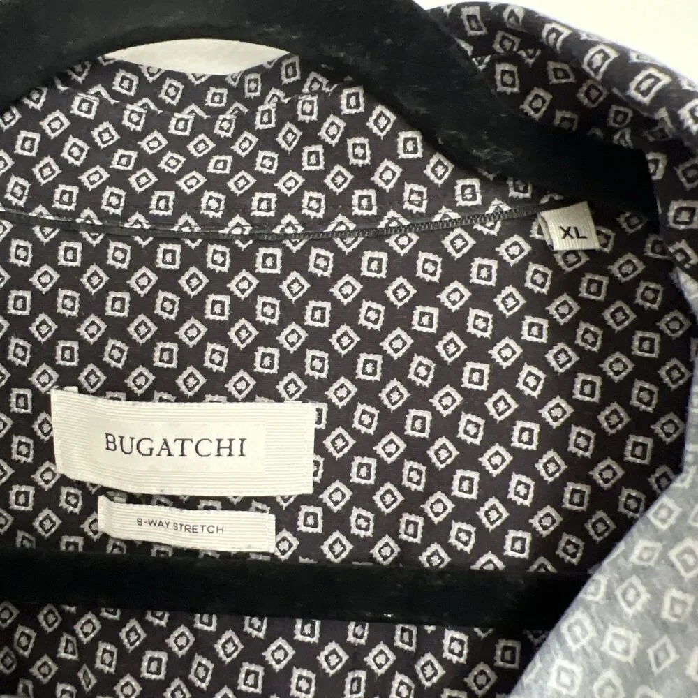BUGATCHI Sz XL Men's Long Sleeve Button Down Gray 8-way Stretch EXCELLENT
